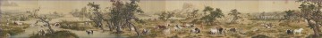 350 人の有名アーティストによるアート作品 Painting - 百馬のラング輝く古い墨 ジュゼッペ・カスティリオーネ